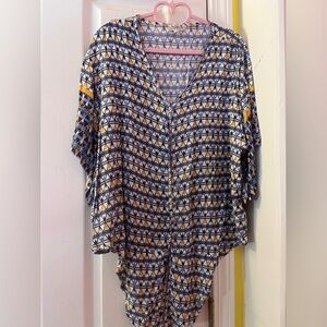 ONE WORLD Blue and Yellow Patterned Top